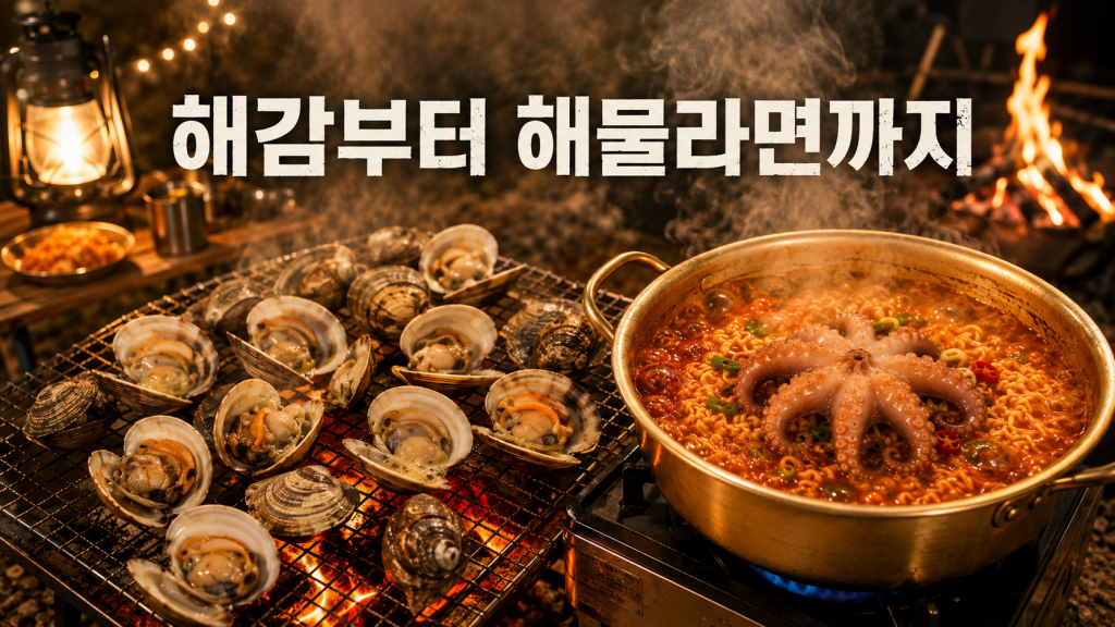 갯벌 체험 준비의 완벽한 마무리, 갓 잡은 해산물이 듬뿍 들어간 얼큰한 해물라면
